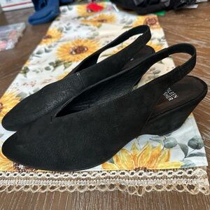 Eileen Fisher Black Slingback Wedge Shoes